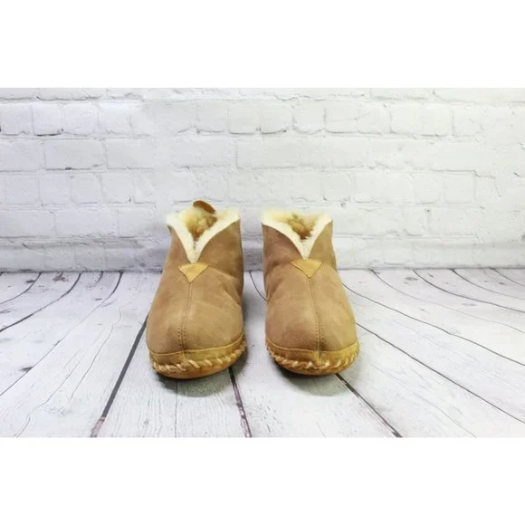 LL Bean Brown Suede Slip On Shearling Lined Ankle Slipper Boot Size 13 M - Picture 4 of 9